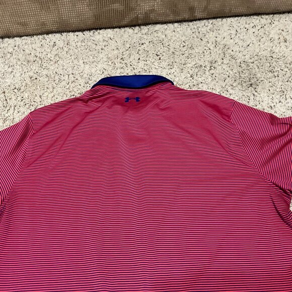 Under Armour Mens XL  TG Red & Blue Striped Polo Shirt With Moisture-Wicking - Picture 9 of 15